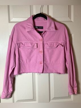Zara Pink Raw Hem Cropped Jacket - Size XS